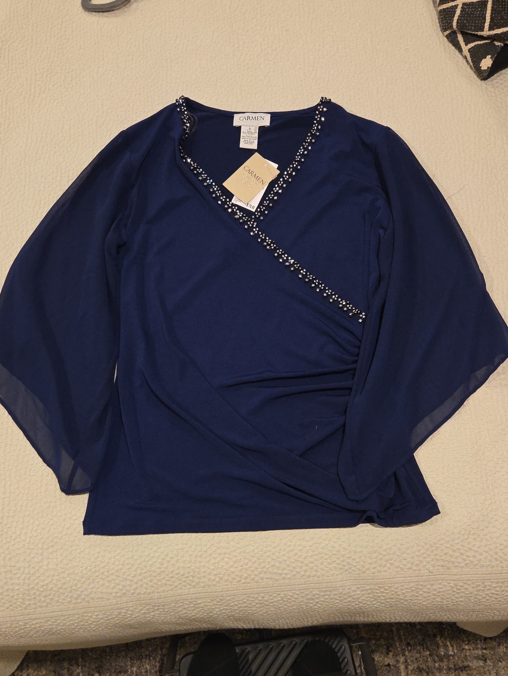 NWT!! Navy/Royal RhinestoneWrap Blouse